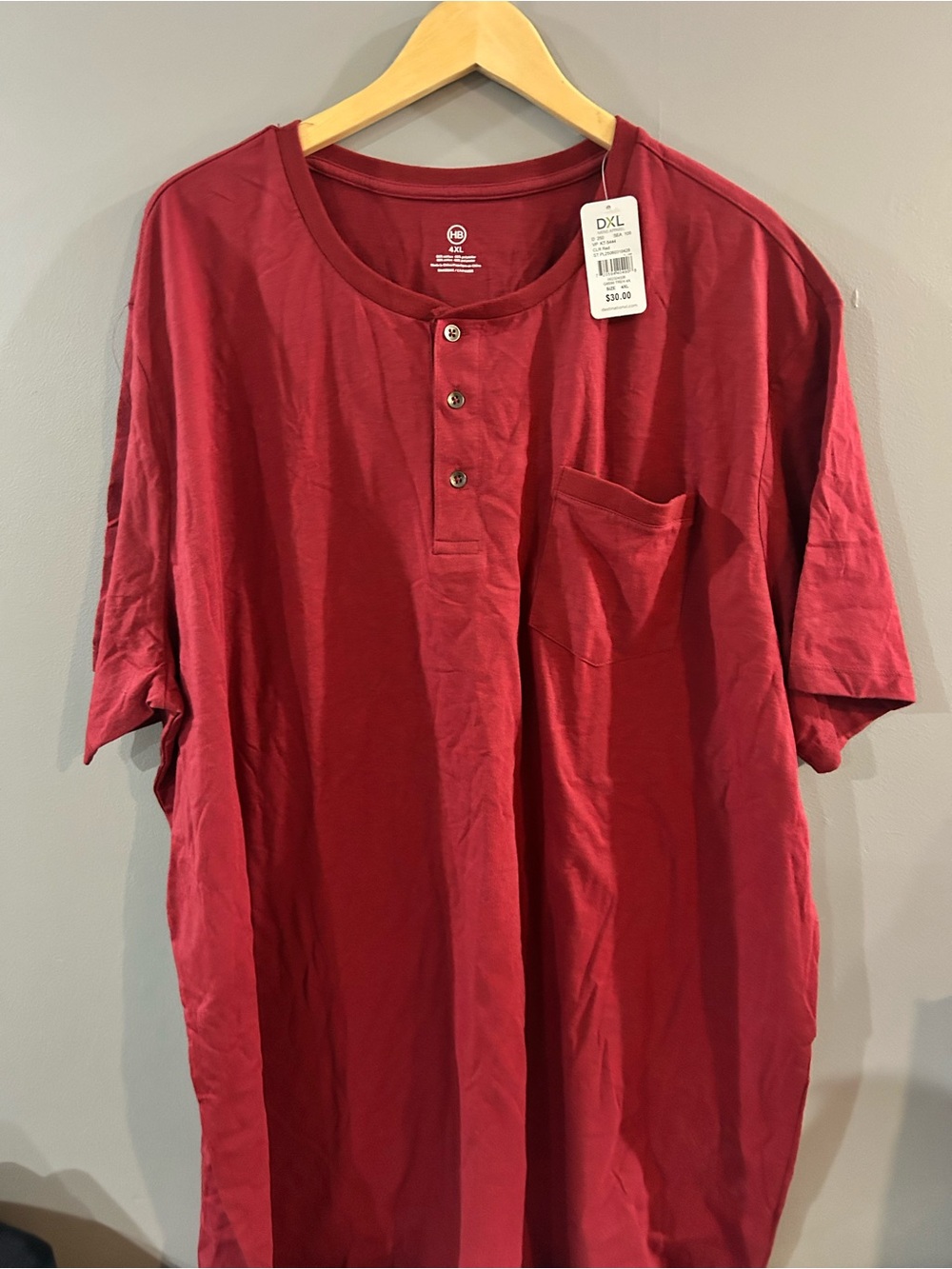 Men's Red Henley Pocket T-Shirt